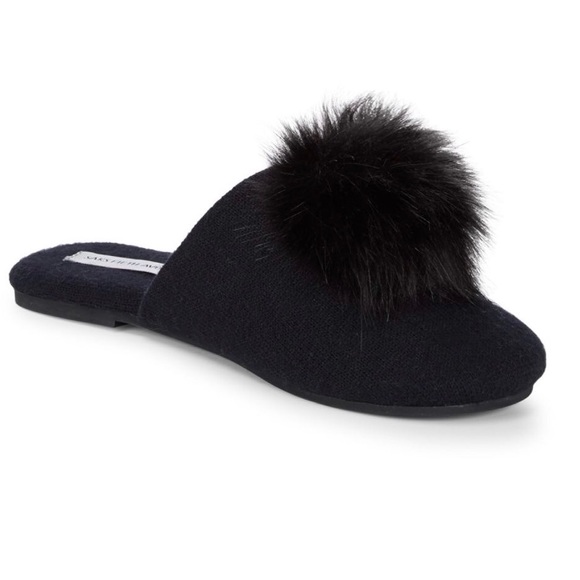 Saks Fifth Avenue Shoes - 🎄SAKS FIFTH AVENUE Cashmere & Fur Pom-Pom Slides